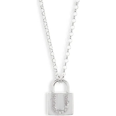 Meshmerise Diamond Padlock Initial Pendant Necklace In White-u