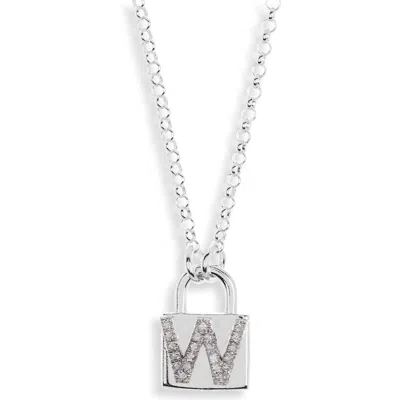 Meshmerise Diamond Padlock Initial Pendant Necklace In White-w