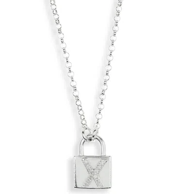 Meshmerise Diamond Padlock Initial Pendant Necklace In White-x