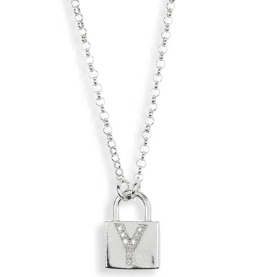 Meshmerise Diamond Padlock Initial Pendant Necklace In White-y