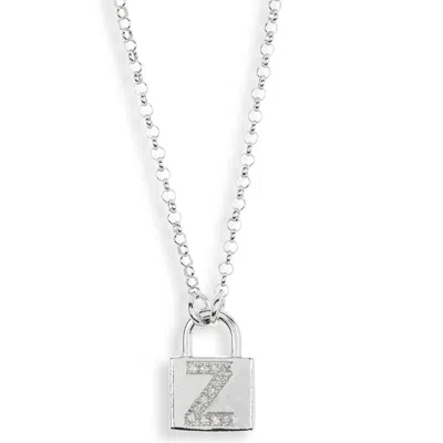 Meshmerise Diamond Padlock Initial Pendant Necklace In White-z