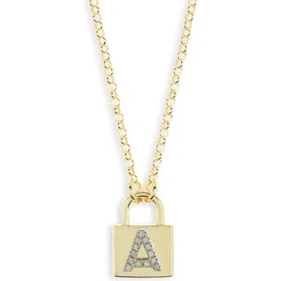 Meshmerise Diamond Padlock Initial Pendant Necklace In Yellow-a