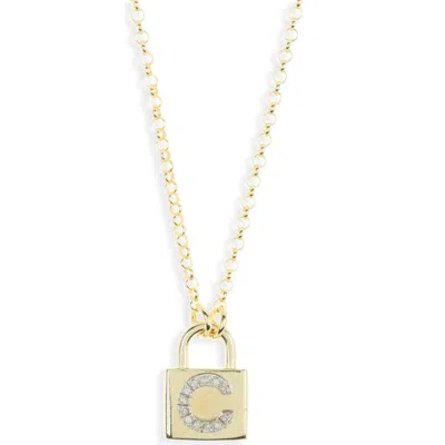 Meshmerise Diamond Padlock Initial Pendant Necklace In Yellow-c