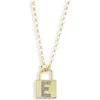 Meshmerise Diamond Padlock Initial Pendant Necklace In Yellow-e