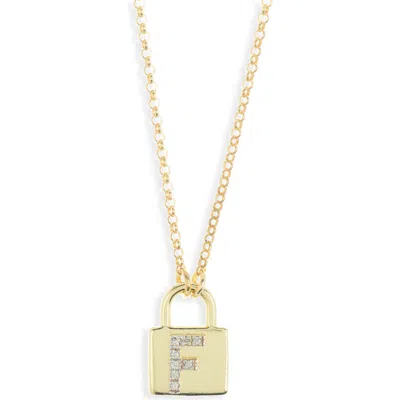 Meshmerise Diamond Padlock Initial Pendant Necklace In Gold