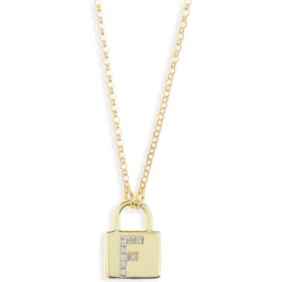 Meshmerise Diamond Padlock Initial Pendant Necklace In Yellow-f
