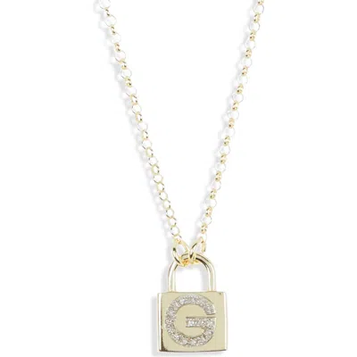 Meshmerise Diamond Padlock Initial Pendant Necklace In Gold