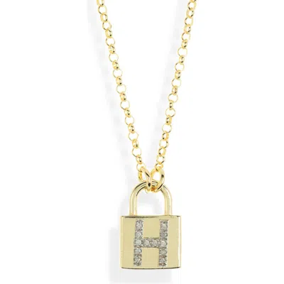 Meshmerise Diamond Padlock Initial Pendant Necklace In Gold