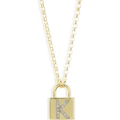 Meshmerise Diamond Padlock Initial Pendant Necklace In Yellow-k