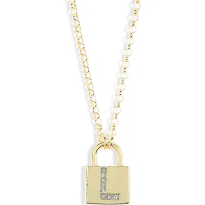 Meshmerise Diamond Padlock Initial Pendant Necklace In Yellow-l
