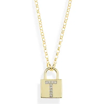 Meshmerise Diamond Padlock Initial Pendant Necklace In Yellow-t
