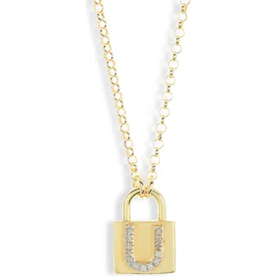 Meshmerise Diamond Padlock Initial Pendant Necklace In Yellow-u