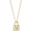 Meshmerise Diamond Padlock Initial Pendant Necklace In Yellow-v