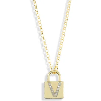 Meshmerise Diamond Padlock Initial Pendant Necklace In Yellow-v