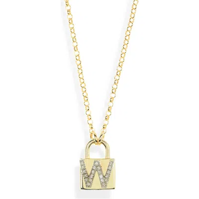 Meshmerise Diamond Padlock Initial Pendant Necklace In Yellow-w
