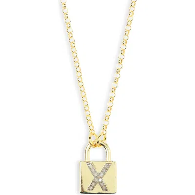 Meshmerise Diamond Padlock Initial Pendant Necklace In Yellow-x