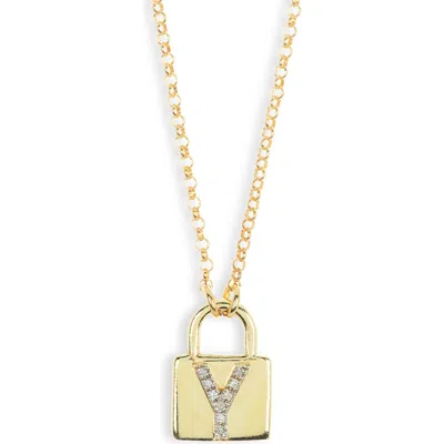 Meshmerise Diamond Padlock Initial Pendant Necklace In Yellow-y