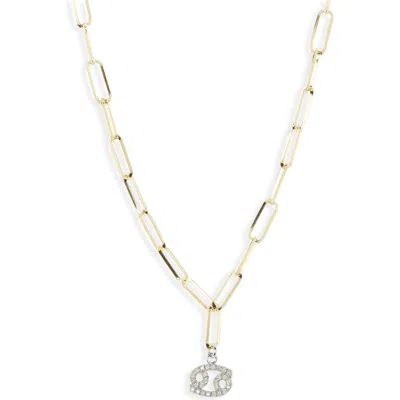 Meshmerise Diamond Zodiac Paperclip Necklace In Metallic