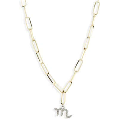 Meshmerise Diamond Zodiac Paperclip Necklace In Gold