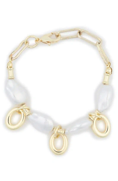Meshmerise Freshwater Pearl Chain Bracelet In Gold