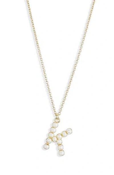 Meshmerise Imitation Pearl Initial Pendant Necklace In Gold