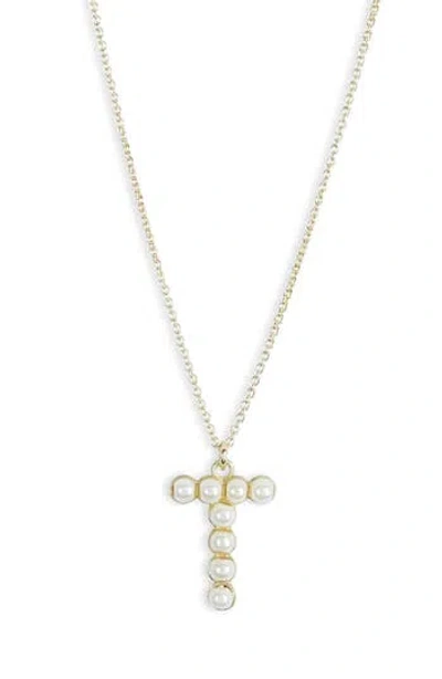 Meshmerise Imitation Pearl Initial Pendant Necklace In White