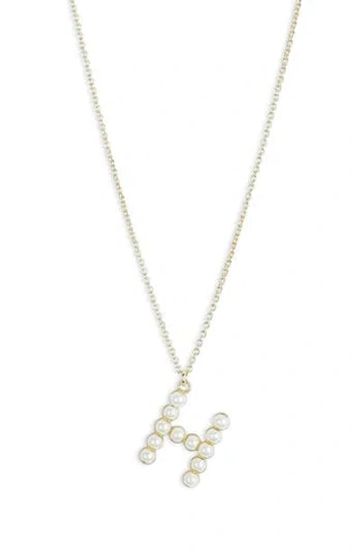 Meshmerise Imitation Pearl Initial Pendant Necklace In Yellow-h