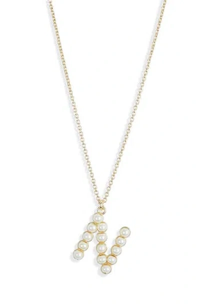 Meshmerise Imitation Pearl Initial Pendant Necklace In Yellow-n