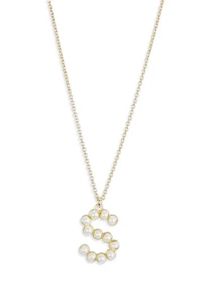 Meshmerise Imitation Pearl Initial Pendant Necklace In Yellow-s