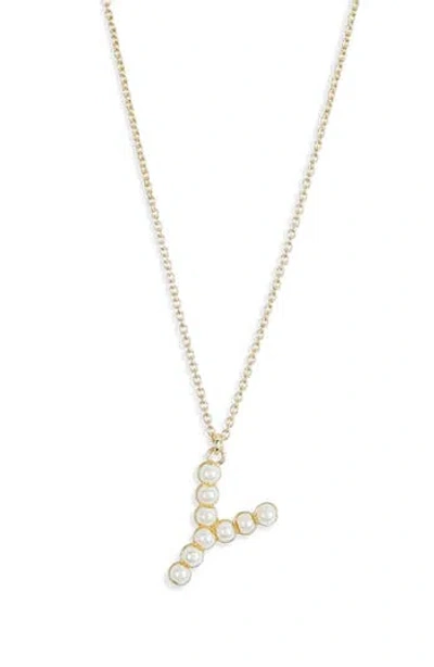 Meshmerise Imitation Pearl Initial Pendant Necklace In Gold