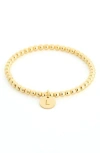 Meshmerise Initial Charm Ball Stretch Bracelet In Brown