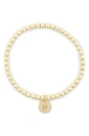 Meshmerise Initial Charm Ball Stretch Bracelet In Yellow-p