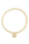 Meshmerise Initial Charm Ball Stretch Bracelet In Yellow-v