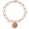 Meshmerise Initial Disc Charm Bracelet In Rose-k