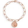 Meshmerise Initial Disc Charm Bracelet In Rose-l