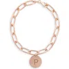 Meshmerise Initial Disc Charm Bracelet In Rose-p