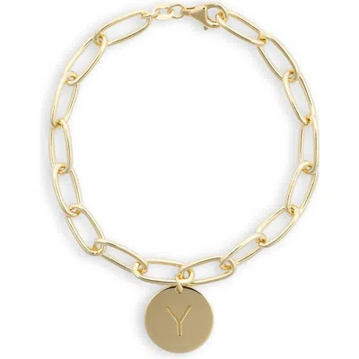 Meshmerise Initial Disc Charm Bracelet In Gold