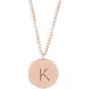 Meshmerise Initial Disc Pendant Necklace In Rose-k