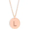 Meshmerise Initial Disc Pendant Necklace In Rose-l