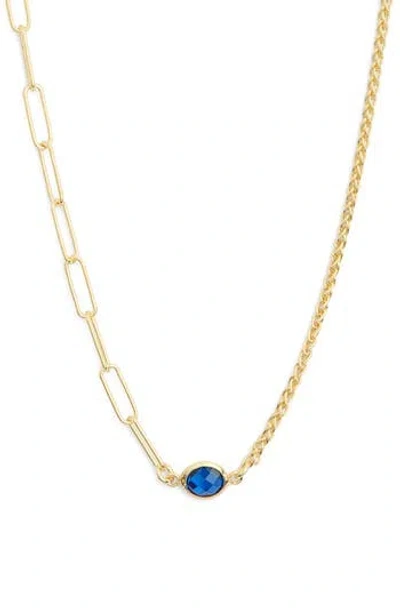 Meshmerise Mix Chain Oval Crystal Necklace In Gold