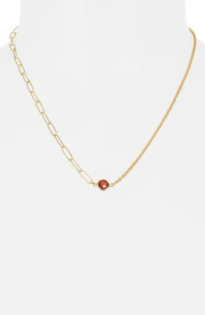 Meshmerise Mix Chain Oval Crystal Necklace In Gold