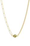 Meshmerise Mix Chain Oval Crystal Necklace In Gold