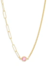 Meshmerise Mix Chain Oval Crystal Necklace In Gold