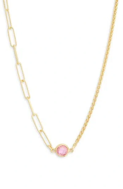Meshmerise Mix Chain Oval Crystal Necklace In Gold