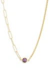Meshmerise Mix Chain Oval Crystal Necklace In Gold