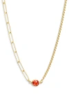 Meshmerise Mix Chain Oval Crystal Necklace In Gold/red