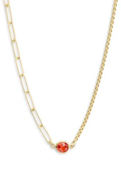 Meshmerise Mix Chain Oval Crystal Necklace In Pink