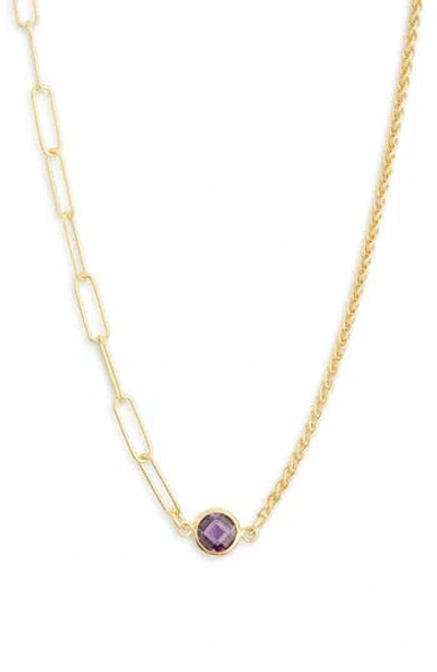 Meshmerise Mix Chain Oval Crystal Necklace In Purple