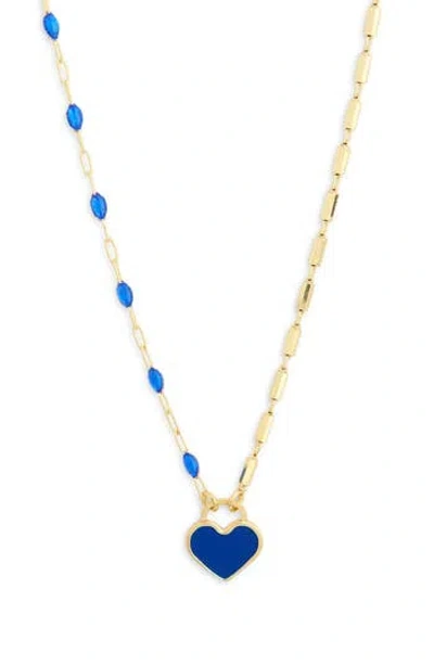 Meshmerise Mixed Station Chain Heart Pendant Necklace In Gold