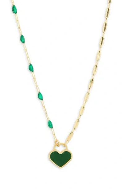 Meshmerise Mixed Station Chain Heart Pendant Necklace In Gold